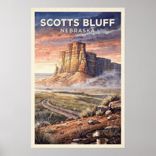 Scotts Bluff Nebraska Vintage Travel Poster