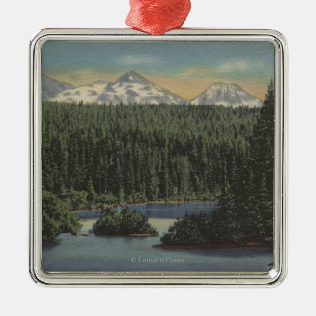 Scotts Lake, Oregon - View of Three Sisters Metal Tree Decoration (Front)