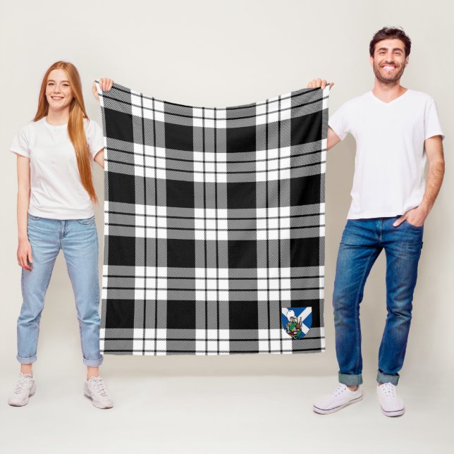 Scotts MacFarlane Black & White Tartan Plaid Fleece Blanket (In Situ)