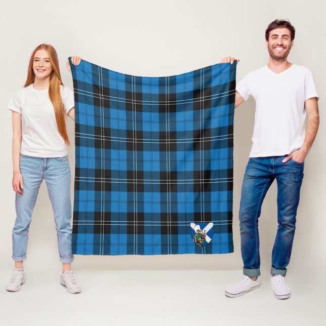 Scotts Ramsay Blue Ancient Tartan Plaid Fleece Blanket (In Situ)