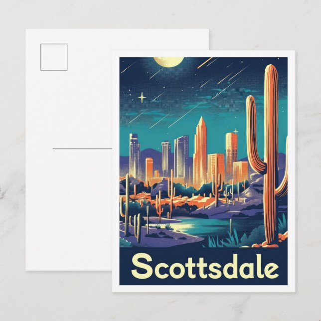 Scottsdale Arizona Vintage Travel Illustration Postcard (Front/Back)