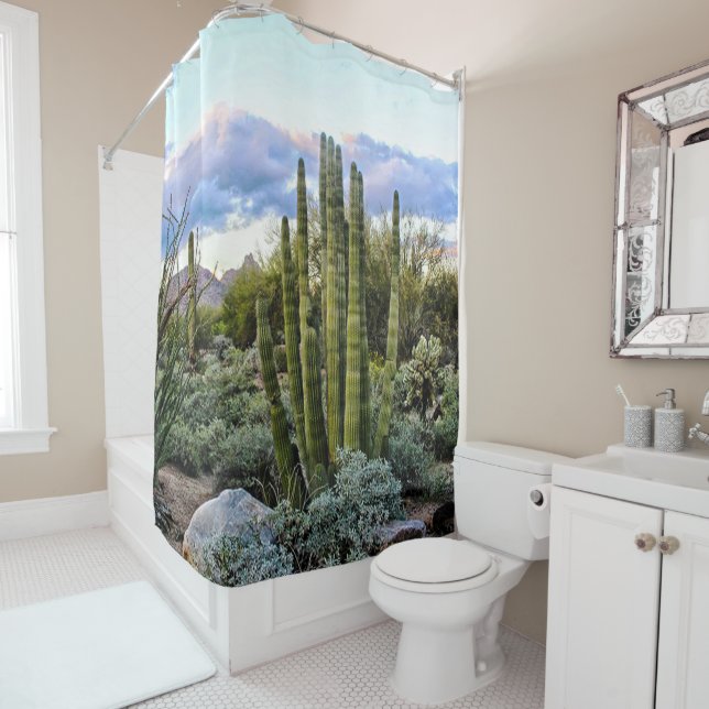 Scottsdale Succulent Sunset Shower Curtain (In Situ)