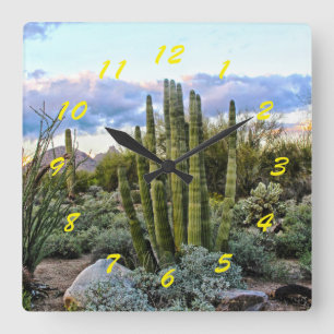 Scottsdale Succulent Sunset Square Wall Clock