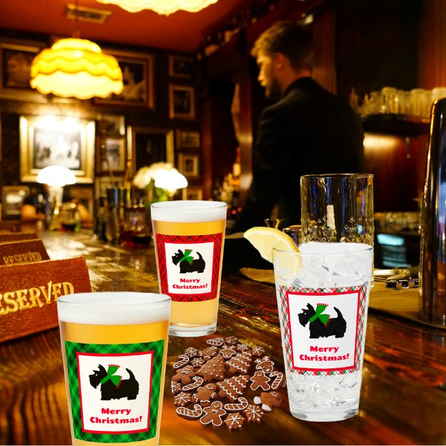 Scotty Dog and Tartan Merry Christmas Glass (Have a Christmas brew!)