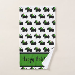 Scotty Dog and Tartan Merry Christmas Hand Towel