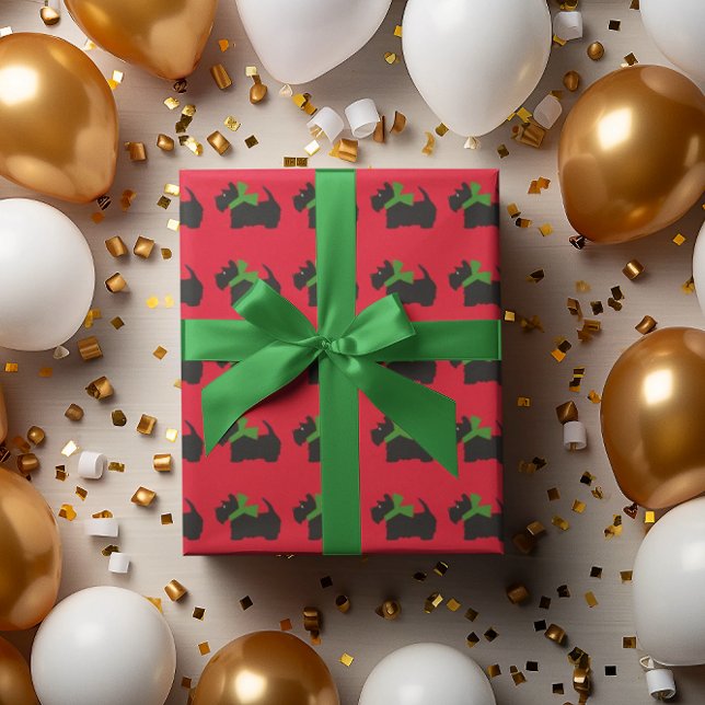 Scotty Dog and Tartan Merry Christmas Wrapping Paper (Jaunty Scottish Terriers in their Christmas scarves parade across this fun gift wrap.)