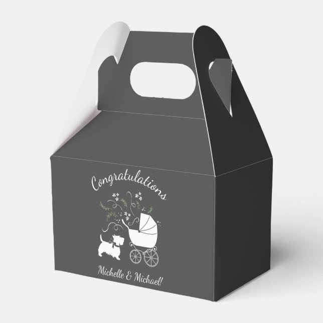 Scotty Dog Baby Shower Puppy Scottish Terrier Grey Favour Box (Front Side)