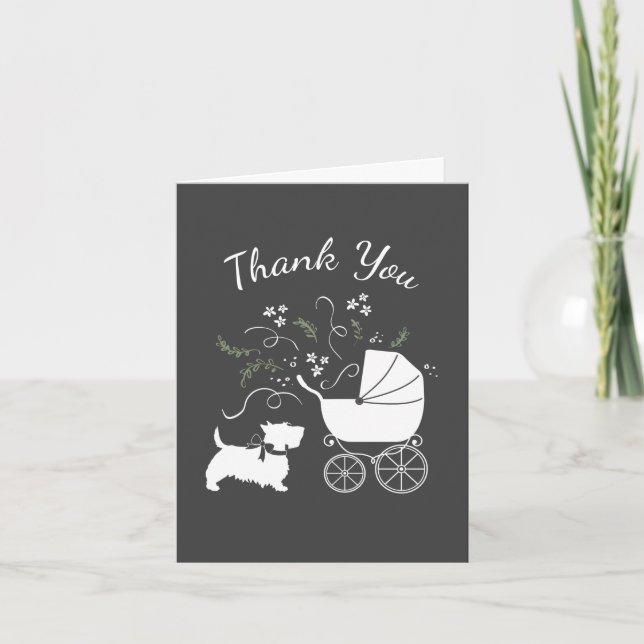 Scotty Dog Baby Shower Puppy Scottish Terrier Grey Thank You Card (Front)