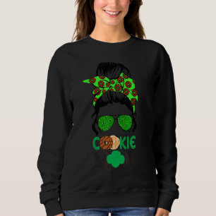 Scou Cookie Mum Girl Troop Messy Bun Sunglasses Sweatshirt
