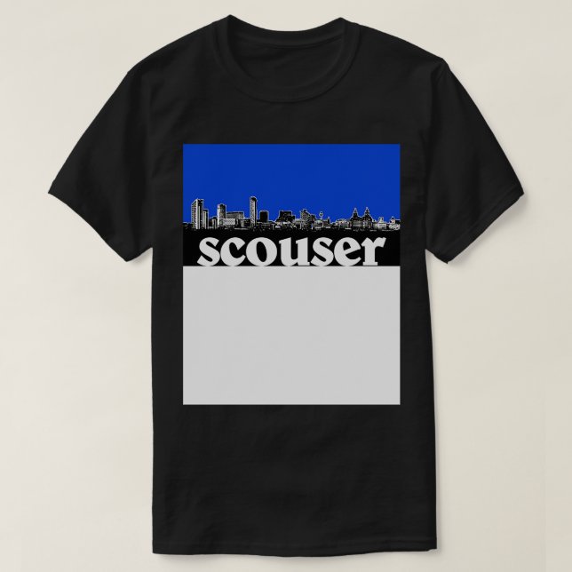 Scouser Liverpool Blue Skyline Design T-Shirt (Design Front)