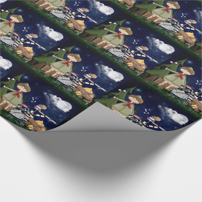 Scout Boy Cartoon Woodland Animals by the Campfire Wrapping Paper (Corner)