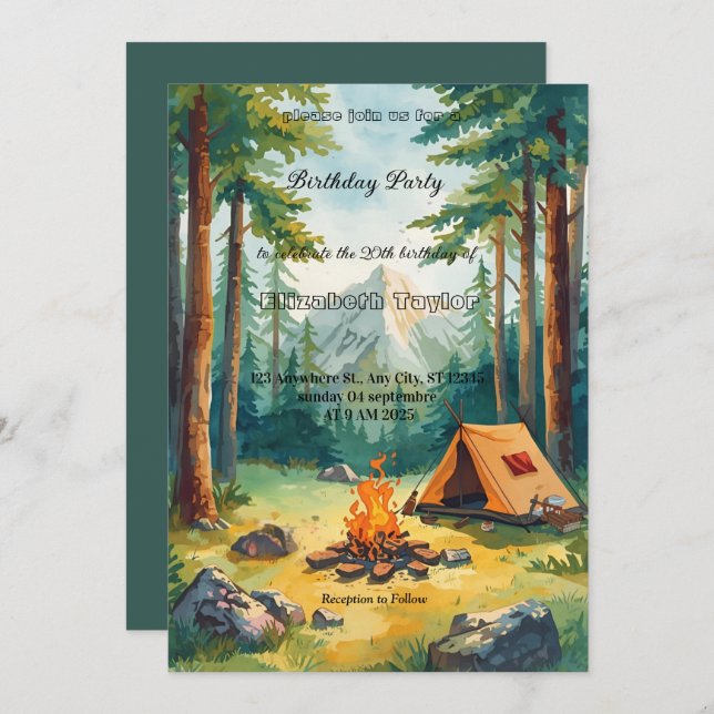 scout Camping party birthday  invitation (Front/Back)