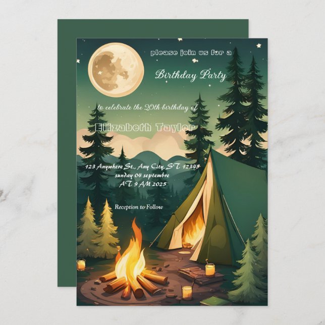 scout Camping party birthday  invitation (Front/Back)