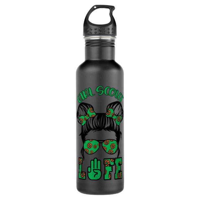 Scout  Cookie Girl Troop Leader Kidlife Messy Bun 710 Ml Water Bottle (Front)