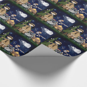 Scout Girl Cartoon Woodland Animals by Campfire Wrapping Paper