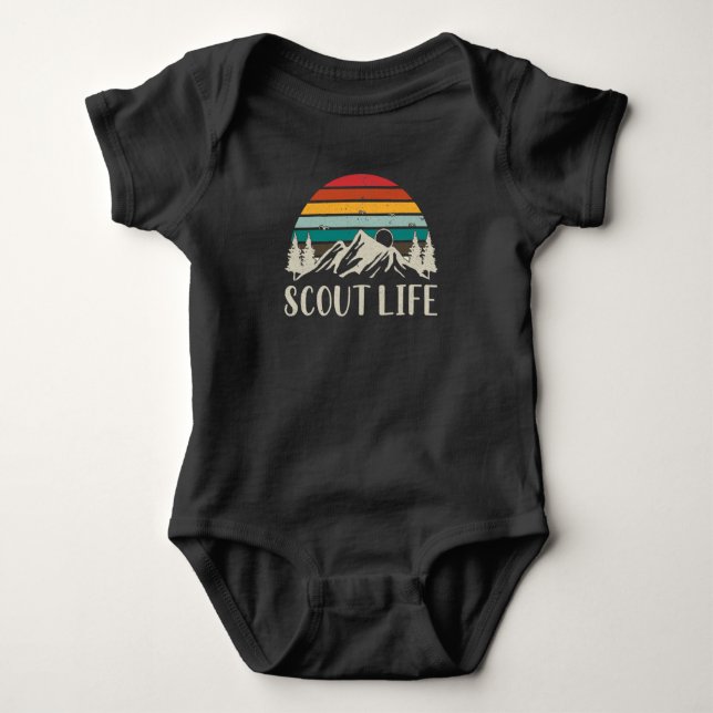 Scout Nature Forest Mountain Camper Adventure Baby Bodysuit (Front)