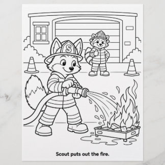 Scout the Fox Puts Out the Fire Colouring Page