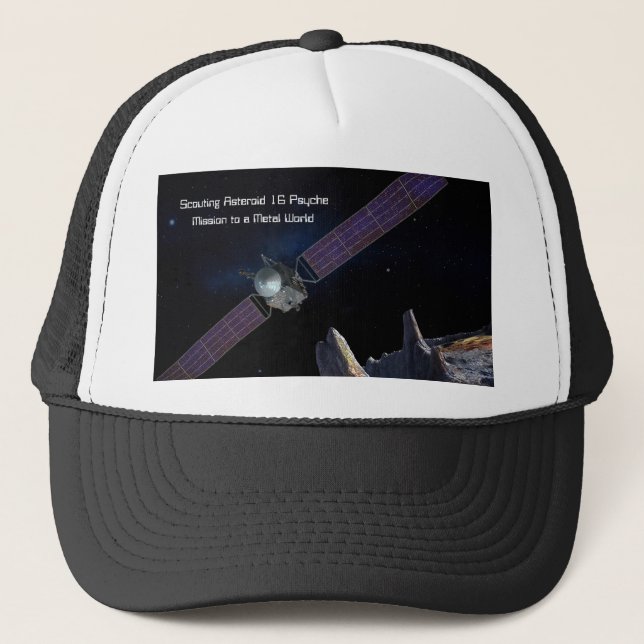 Scouting Mission to Asteroid 16 Psyche Trucker Hat (Front)