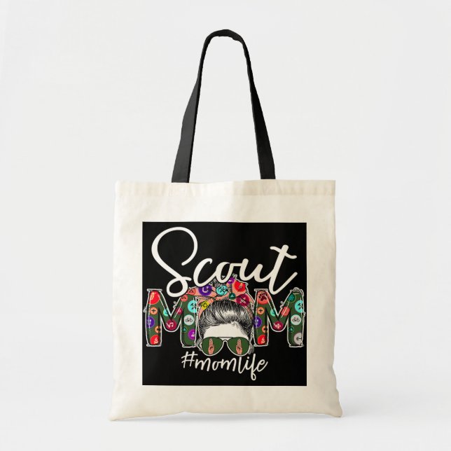 Scouting Scout Mum Life Messy Bun Hair Mother's Tote Bag (Front)