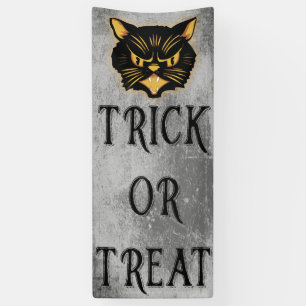 Scowling Black Cat Trick Or Treat Banner