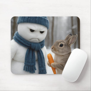Scowling Snowman With a Bunny Mouse Pad