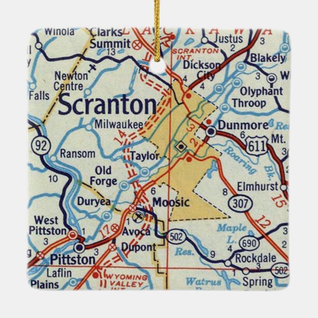 Scranton Vintage Map Ceramic Ornament (Back)