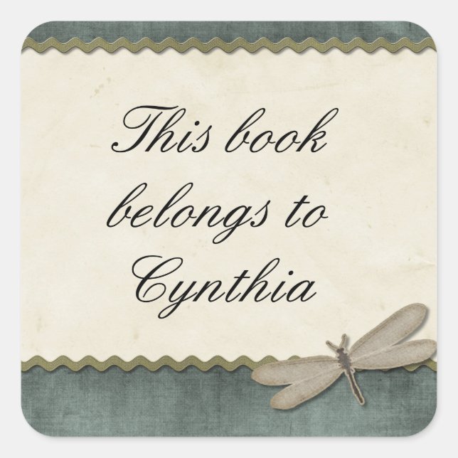 Scrap Green Dragonfly and Ribbon Personalised Square Sticker (Front)