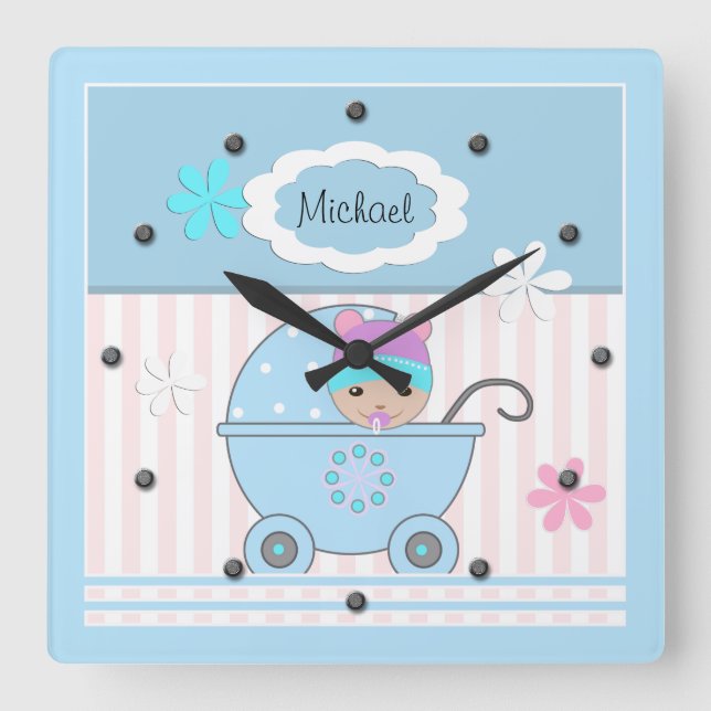 Scrapbook for boy square wall clock (Front)