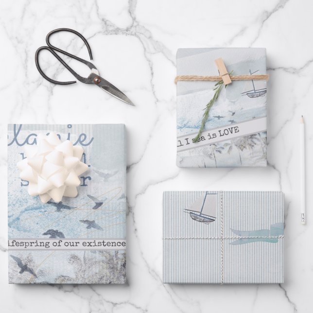 Scrapbooked Sea of Love Bridal Shower Wrapping Paper Sheet (Front)