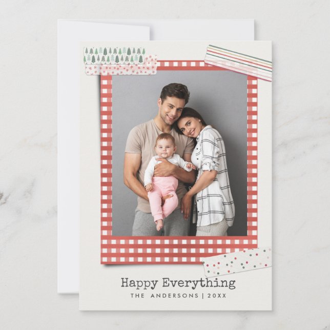 Scrapbooking Holidays | Gingham Frame photo Holiday Card (Front)