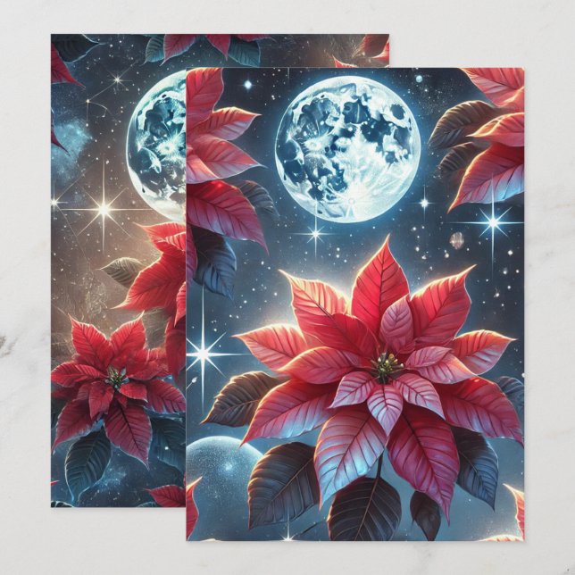 Scrapbooking Printable Moonlit Poinsettia Pattern Invitation (Front/Back)
