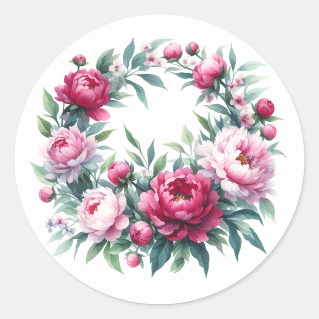 Scrapbooking Sticker Watercolor Peonies Wreath (Front)