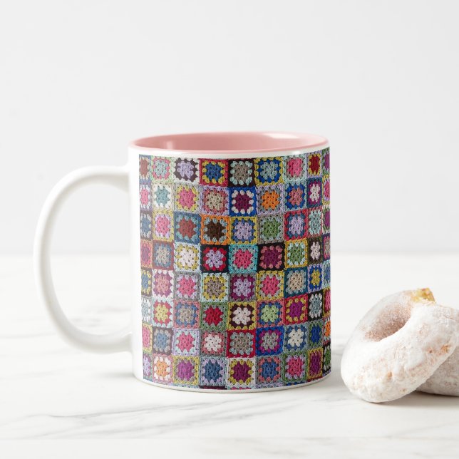 Scrappy Granny Square Blanket 11 oz Two-Tone Mug (With Donut)