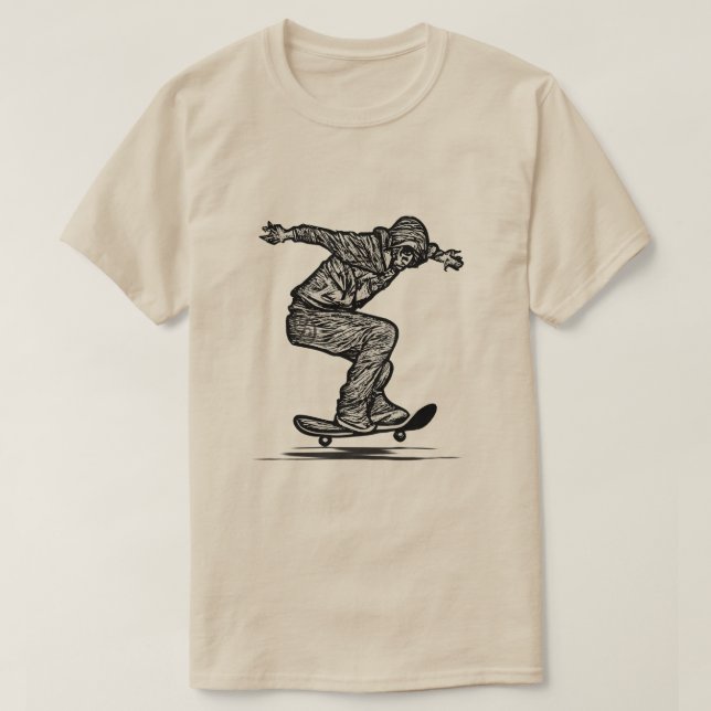Scratchboard Graphic Skateboard T-Shirt (Design Front)