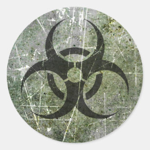 Scratched and Worn Grey and Black Biohazard Symbol Classic Round Sticker
