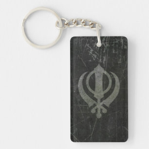 Scratched and Worn Grey Sikh Khanda Symbol Key Ring