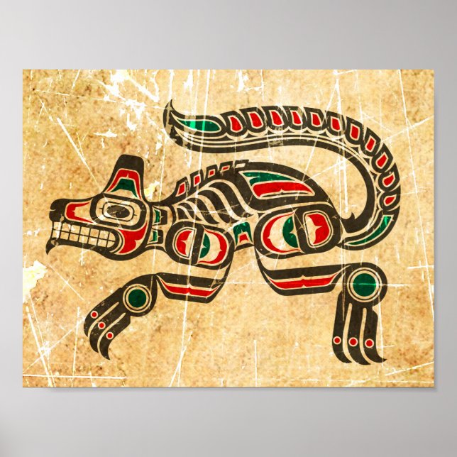 Scratched and Worn Haida Spirit Wolf Poster (Front)