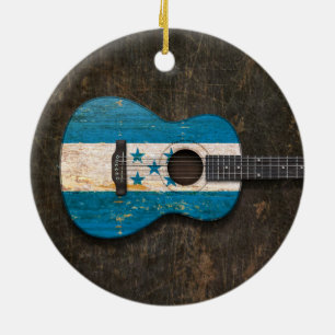 Scratched and Worn Honduras Flag Acoustic Guitar Ceramic Tree Decoration