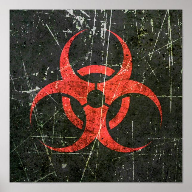 Scratched and Worn Red Biohazard Symbol Poster (Front)