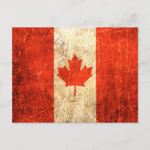 Scratched and Worn Vintage Canadian Flag Postcard