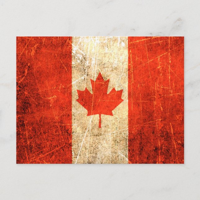 Scratched and Worn Vintage Canadian Flag Postcard (Front)