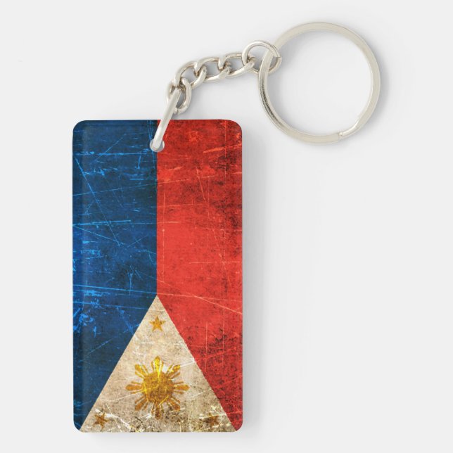 Scratched and Worn Vintage Filipino Flag Key Ring (Back)