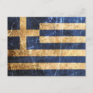 Scratched and Worn Vintage Greek Flag Postcard
