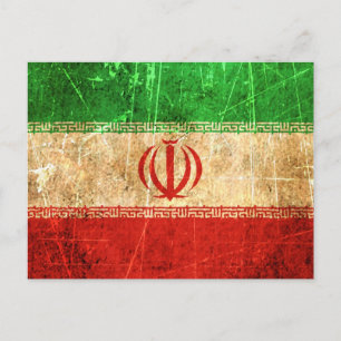 Scratched and Worn Vintage Iranian Flag Postcard