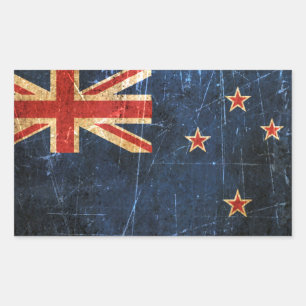 Scratched and Worn Vintage New Zealand Flag Rectangular Sticker