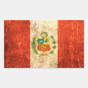 Scratched and Worn Vintage Peruvian Flag Rectangular Sticker