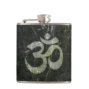 Scratched and Worn Yoga Om Symbol Hip Flask