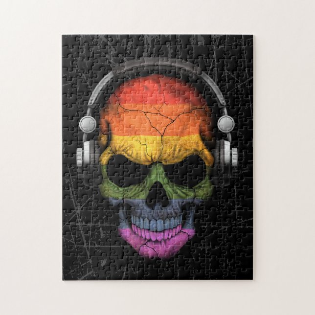 Scratched Gay Pride Rainbow Dj Skull Jigsaw Puzzle (Vertical)