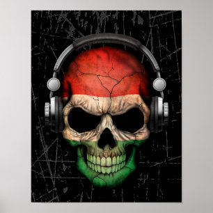 Scratched Hungarian Dj Skull with Headphones Poster