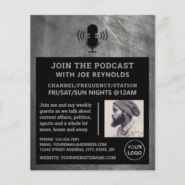 Scratched Metal Effect, Podcaster, Podcast Flyer (Front)